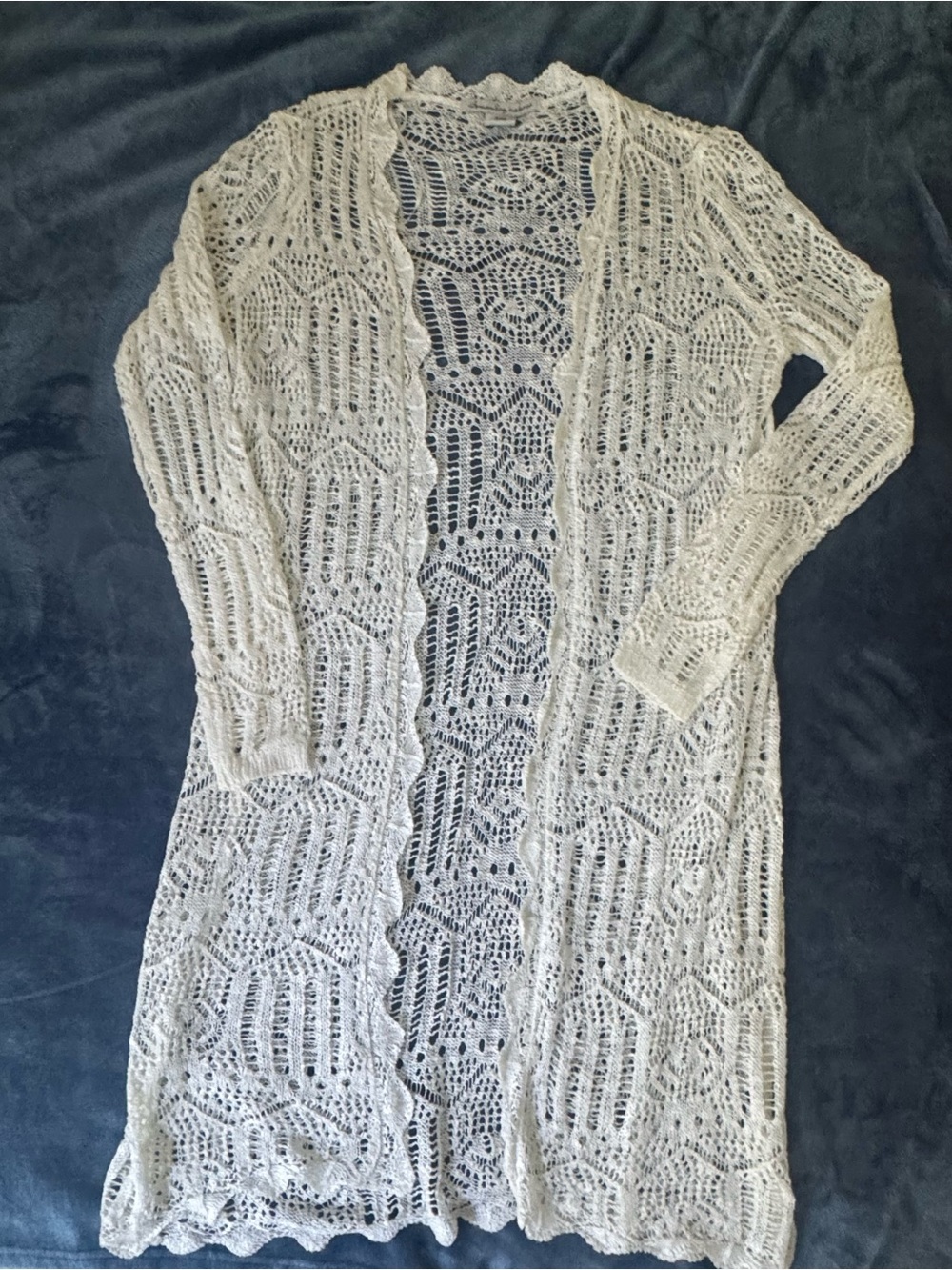 American Rag Ivory Openwork Lace Knit long cardigan sweater sz small NWOT